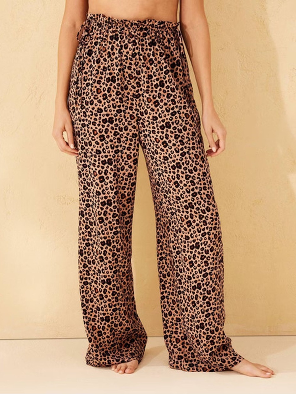 NWT Leopard Print Wide Leg Lounge Pants - Beige/Black